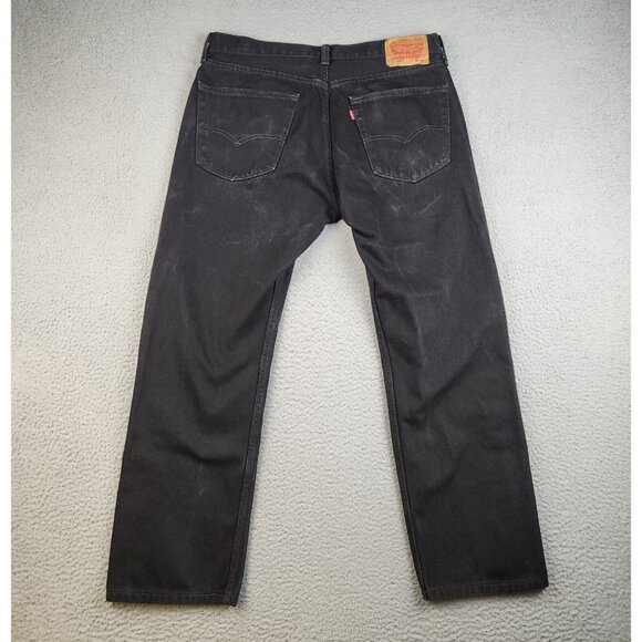 Levis 505 Black Denim Jeans Mens 36x30 Straight Leg Regular Fit Classic Pants - Picture 2 of 12